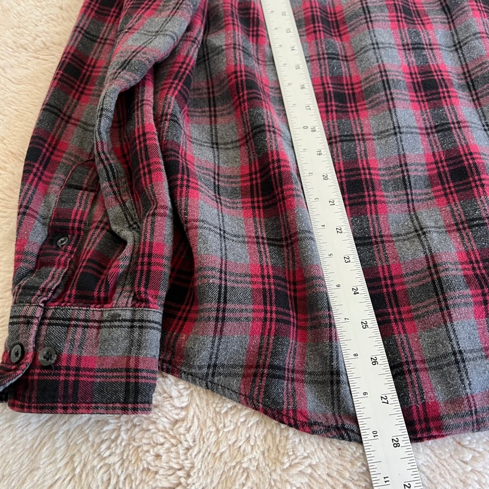 Indie Skater Grunge Oversized Shirt Button Up Long Sleeve Grey Red Flannel Baggy - Picture 5 of 8